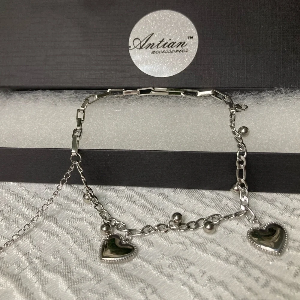 Antian accessories™ Silver-Tone Heart Charm Bracelet